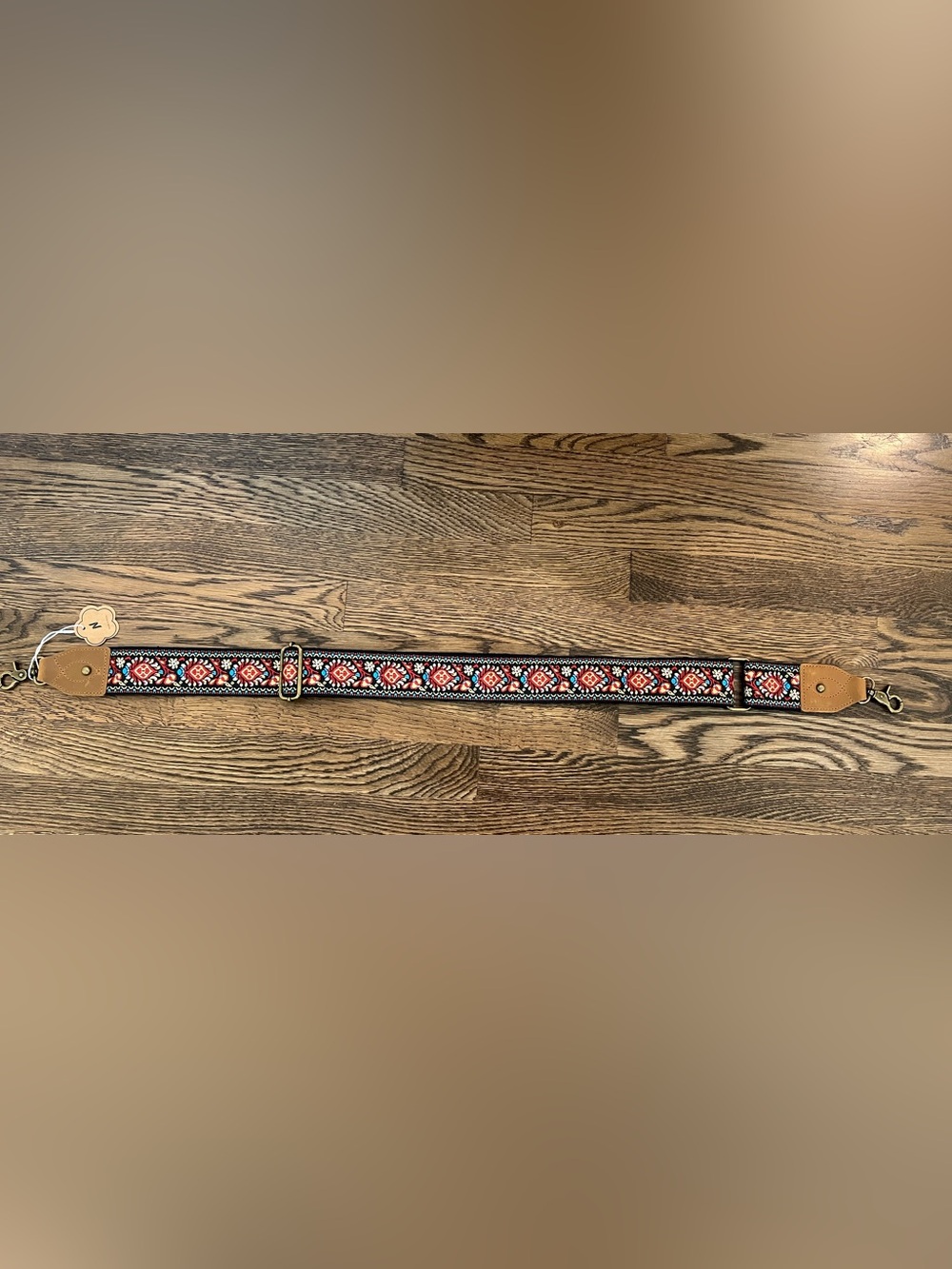 Embroidered Floral Jacquard Strap in Black and Red